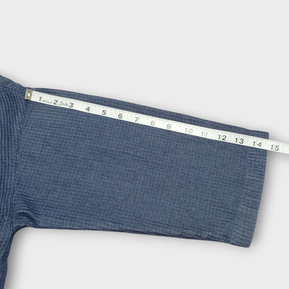 Eileen Fisher Grid Textured Tencel Open Front Kimono Jacket Blue Large Pockets - Picture 9 of 11